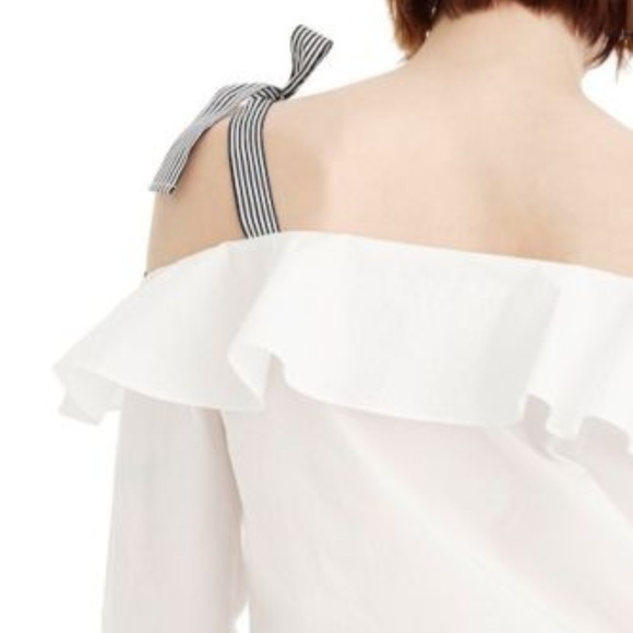 ⛔sold⛔J Crew Ribbon Cold shoulder Poplin Top - Picture 3 of 8
